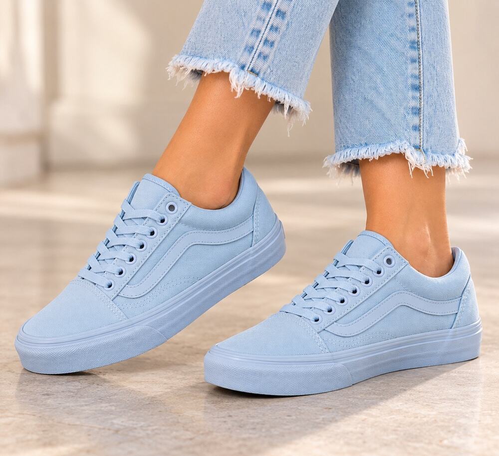 Vans Old Skool Shoes Men 7.5 Women 9 Light Blue Monochrome Canvas Sneakers